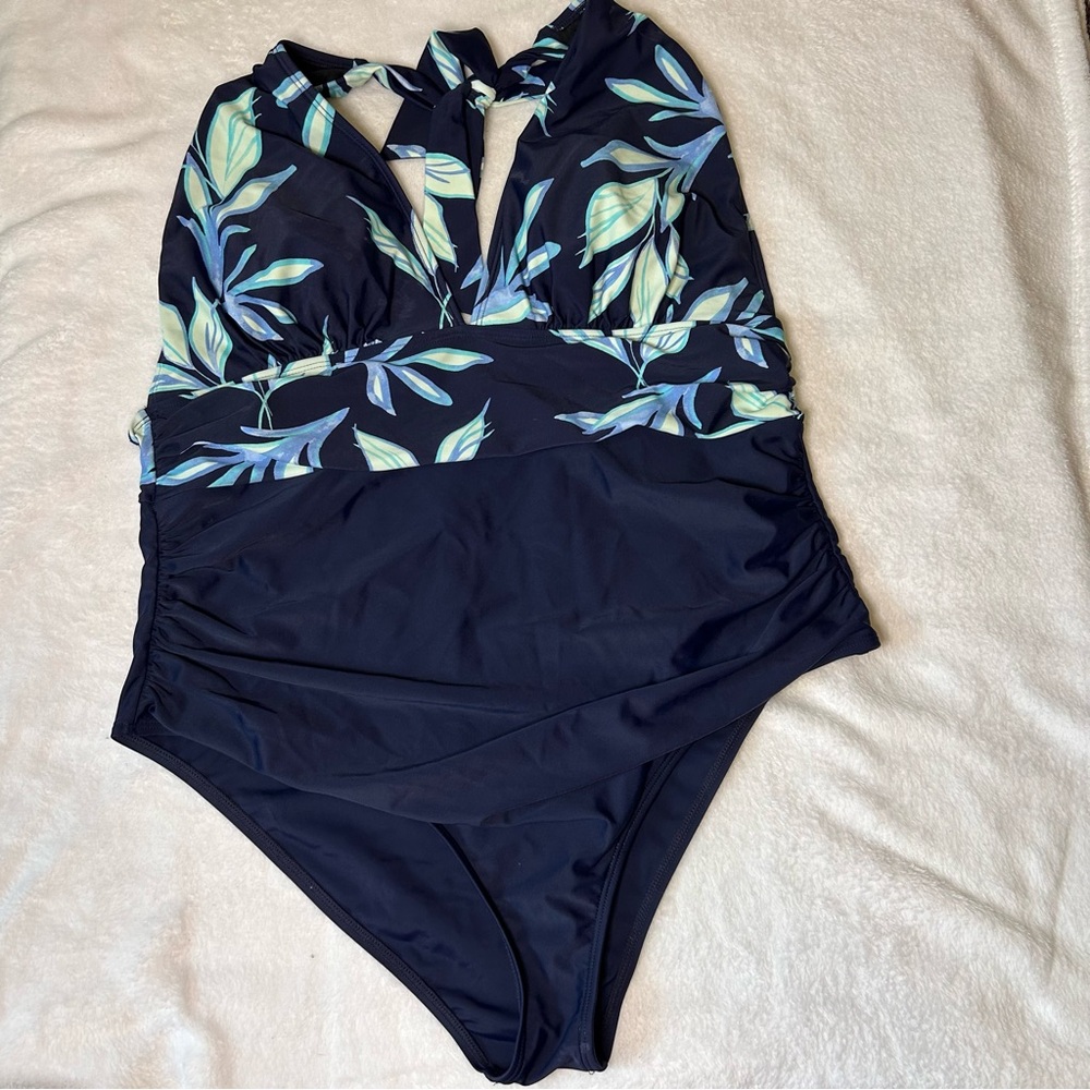 Floral Navy Kids One Piece Swimsuit